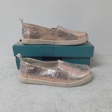 Size 4 Youth Toms Alpargata Gold Crackle Foil Flat Pull On Sparkle Casual Shoes