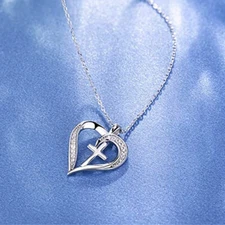 Women Charm Cross 925 Silver Necklace Pendant Gift Cubic Zirconia Jewelry