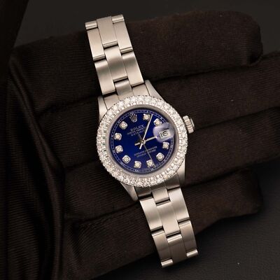 Rolex Datejust 69160 Diamond Bezel Oyster Watch 26mm Midnight Blue