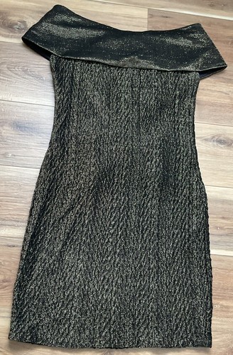 DE COLECCIÓN - VESTIDO CUELLO EN V HOMBRO NEGRO Y DORADO - ROPA DEPORTIVA 4-U - TALLA 9 - Imagen 3 de 6