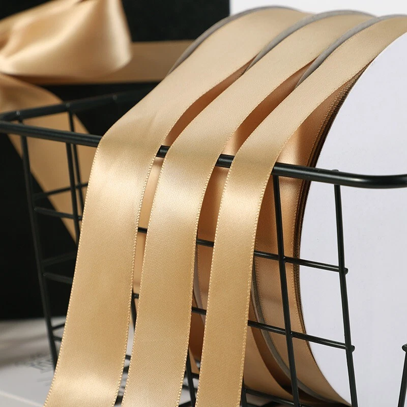 1 Rollo 90m Cinta Champán Satén Brillante Correas Regalo Ramo Embalaje Arco Hágalo Usted Mismo Foto 4 de 4