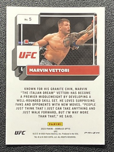 2023 Panini Donruss Optic UFC MARVIN VETTORI #5 Silver Holo - Middleweight - Bild 2 von 2