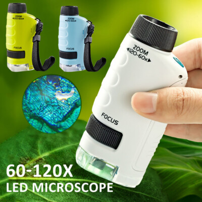  60~120x Pocket Microscope for Kids & Adults, Portable Microscope with LED Light