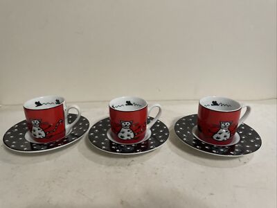 3 KONITZ / Demitasse / Espresso Cups& Saucers/ Animal Stories / Cat
