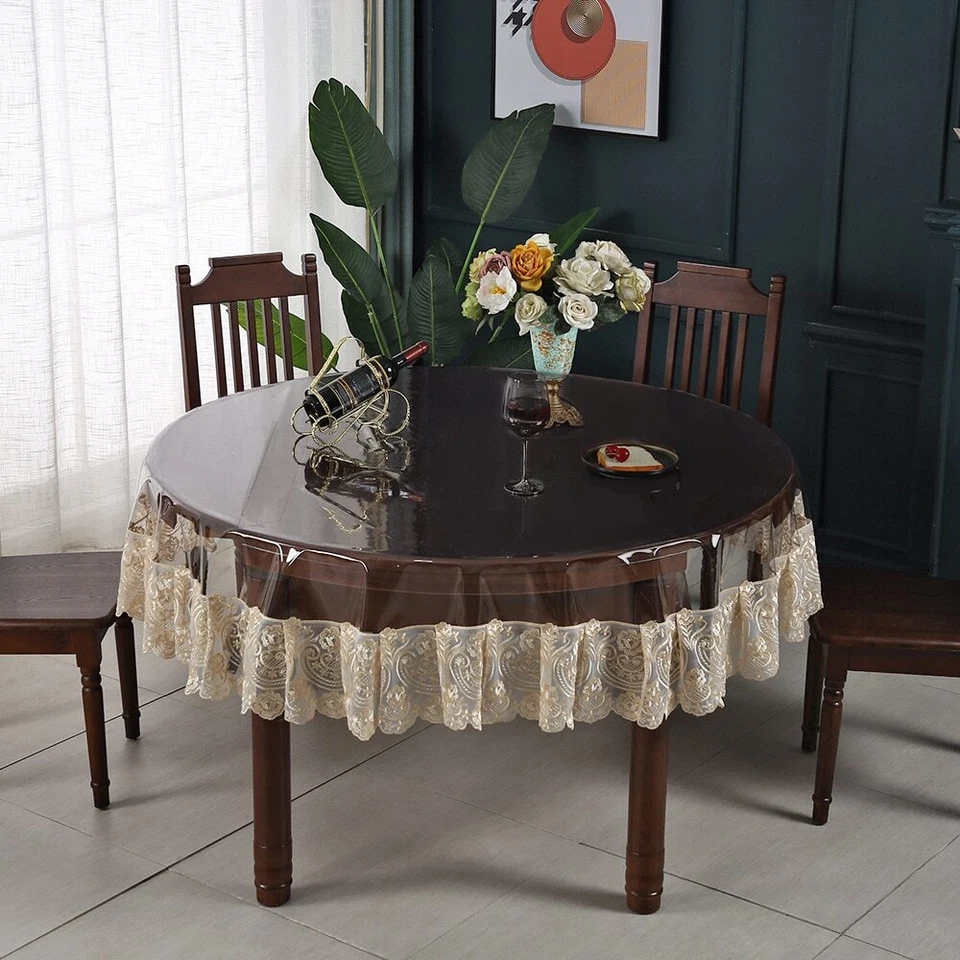 Waterproof Lace PVC Tablecloth Transparent Table Cloth Lace Tea Table Cover - Image 4 of 4