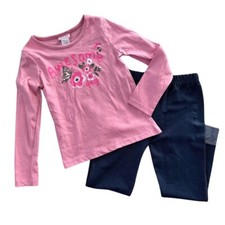 Girls' Long Sleeve Pink "Awesome Day" Shirt Navy Leggings Outfit Set - Size 6