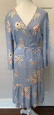 GAP Womens Wrap DRESS 3/4 Sleeve BLUE Peach FLORAL Size M Tall NWT