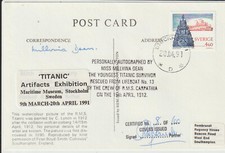MILLVINA DEAN - SIGNED - " TITANIC " EXHIBITION POSTCARD