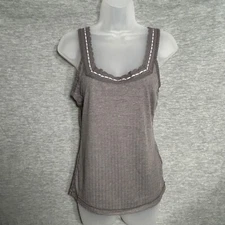 Free People Only You Tank Top Womens Large Gray Lace Trim Ribbed Soft
