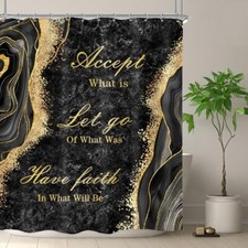 Black Gold Marble Shower Curtain 60Wx72H Inch Men Inspirational Quotes