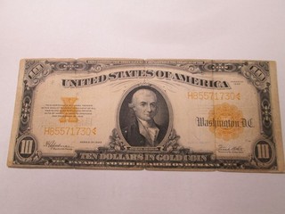 1907 $10 IN GOLD COIN LARGE SIZE NOTE IN FINE CONDITION
