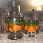 Vintage MCM Anchor Hocking Orange Juice Carafe with 3 Juice Glasses