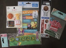 New scrapbook stickers sports basketball soccer field court rebound uniform