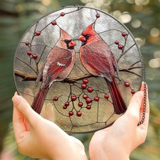 Cardinal Stained Glass Suncatcher Round Window Hanging,Red Bird Art Spring Decor