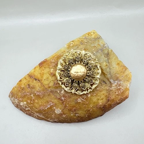 Vintage Miriam Haskell Filigree Brooch, Gold Tone Layered Openwork Round Pin