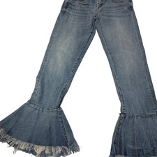 328 - Blank NYC Blue Flare Wide Leg Jeans with Frayed Hem