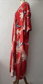 Japanese Juguemm Kimono Robe Unisex Red Cotton Sz 56 Birds & Flowers NWOT