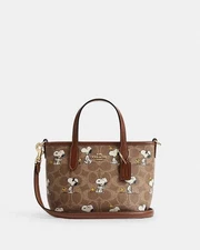 Coach X Peanuts City Mini Tote Bag In Signature Canvas CBS83 Outlet New
