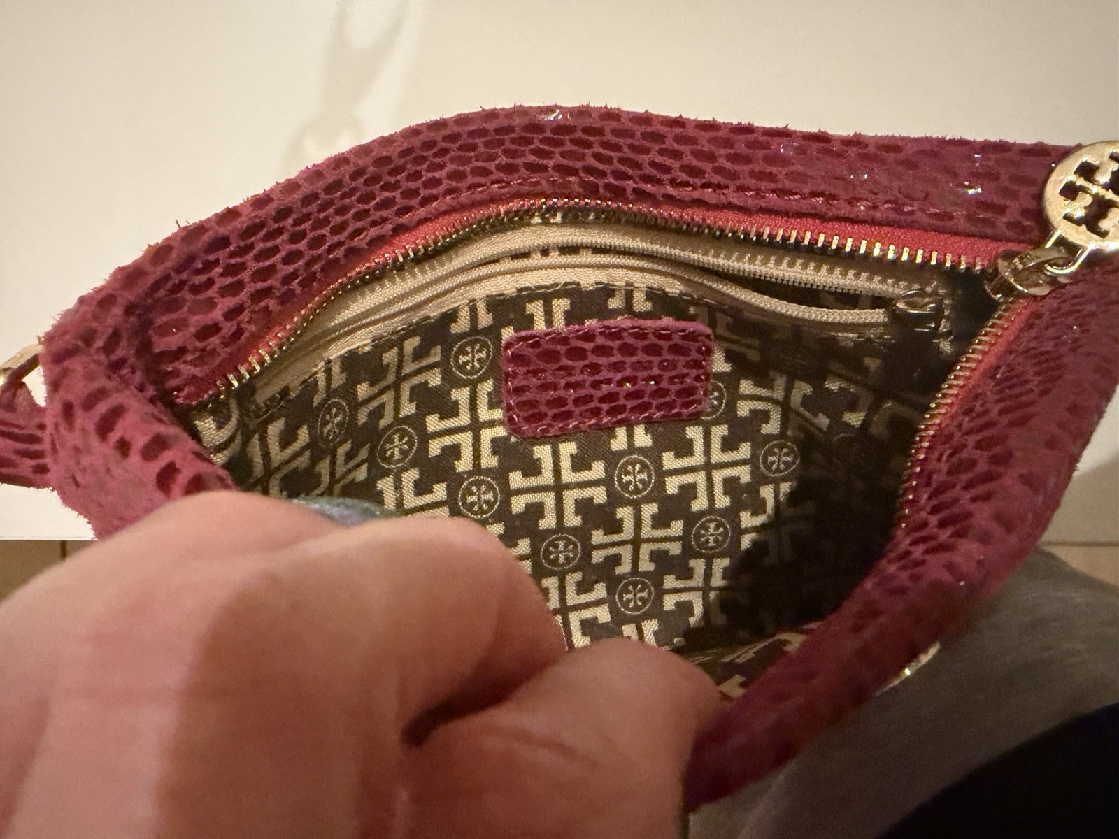 Tory Burch Fuschia Python Print Leather Small Cro… - image 5