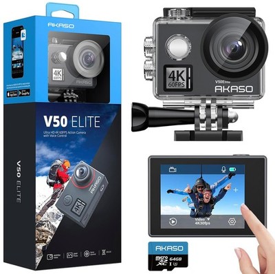 4K Action Camera 131ft Waterproof 8X Zoom WiFi Voice Control AKASO V50Elite