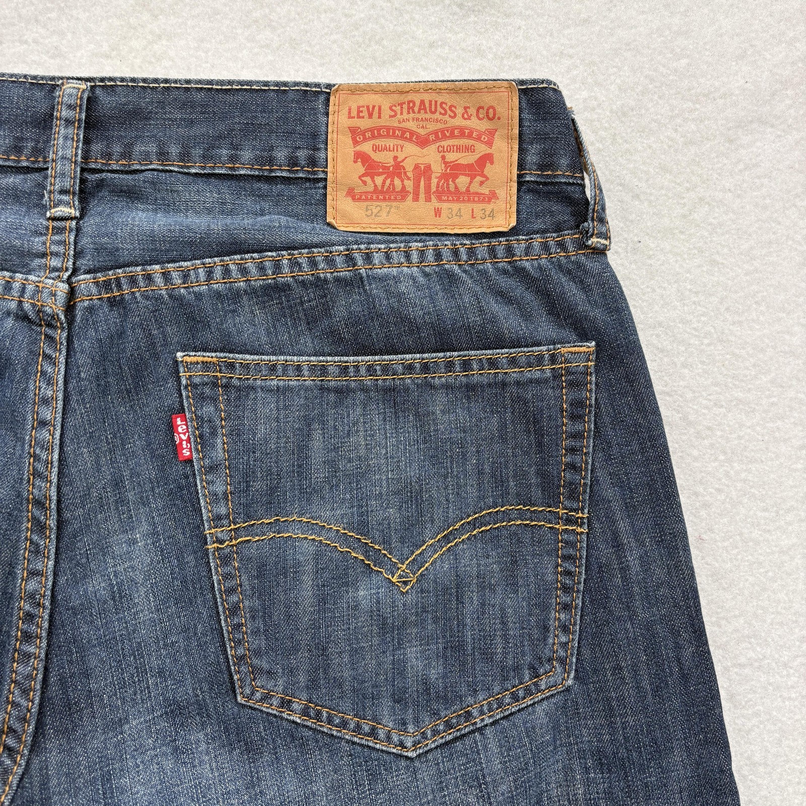 Levis 527 Jeans Mens 34x34 Blue Medium Wash Slim Bootcut Denim 5-Pocket Cowboy thumbnail 12