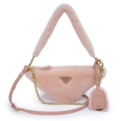 PRADA 1BC543 Shearling Mini Triangle Bag Mouton, Orchidea Handbag