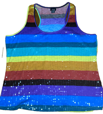 DOTS Plus Size 3X Bling Striped Sequin Rainbow Colorful Stretch