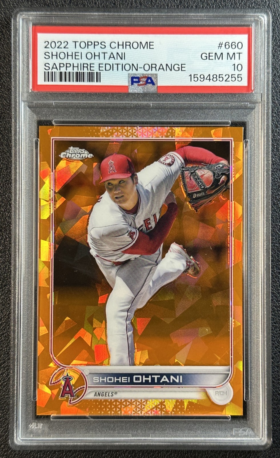 SHOHEI OHTANI PSA 10 2022 TOPPS CHROME SAPPHIRE #660 ORANGE REFRACTOR 23/25 GEM view 1