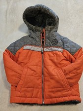 ZeroXposur Boys Size 5 Winter Puffer Jacket Gray Orange Hooded Fleece Lined Coat