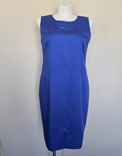 Talbots Size 16 Blue Cutwork Neckline Sleeveless Round Neck Cotton Sheath Dress