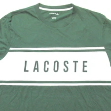 Lacoste T-Shirt Spell Out Stripe Green White Gator Croc Logo Large