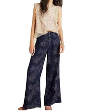 Anthropologie Pilcro Sz 32 Ultra High Rise Wide Leg Jeans Pants Floral Metallic