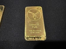1976 Hamilton Mint Presidents Gold-Plated Silver Bar - James Polk - Vintage
