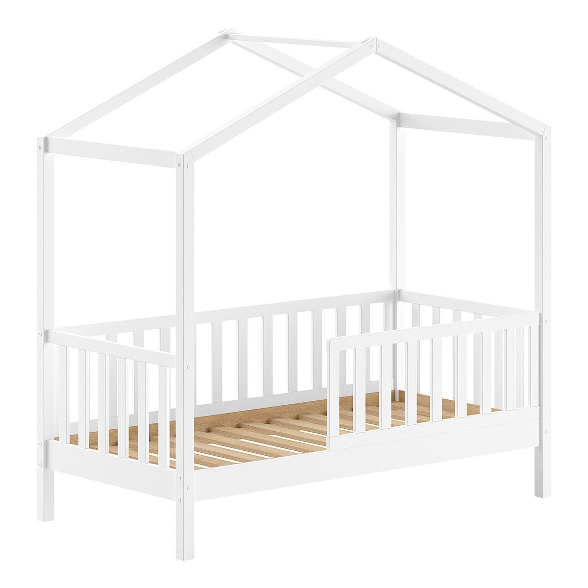 Lit Cabane Enfant Dallas 70x140cm Blanc pour Éviter les Chutes au Lit à Barreaux