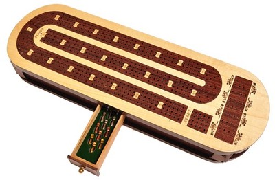 4 Track Wooden Cribbage Wooden Cribbage Board Made with Rosewood Wood and Map...
