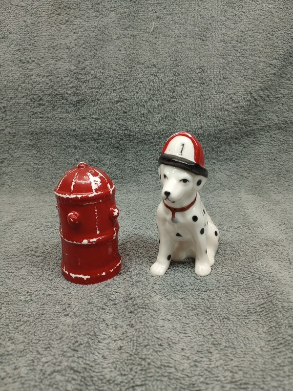 Dalmatian Dog And Red Fire Hydrant Salt And Pepper Shakers