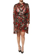 Dolce & Gabbana Multicolor Ruffle Floral Long Sleeves Women's Dress Authentic