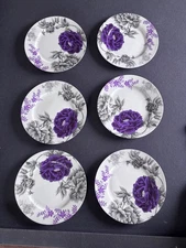 Portobello by Inspire Purple and Black Peony (6)  Bone China Dinner Plates