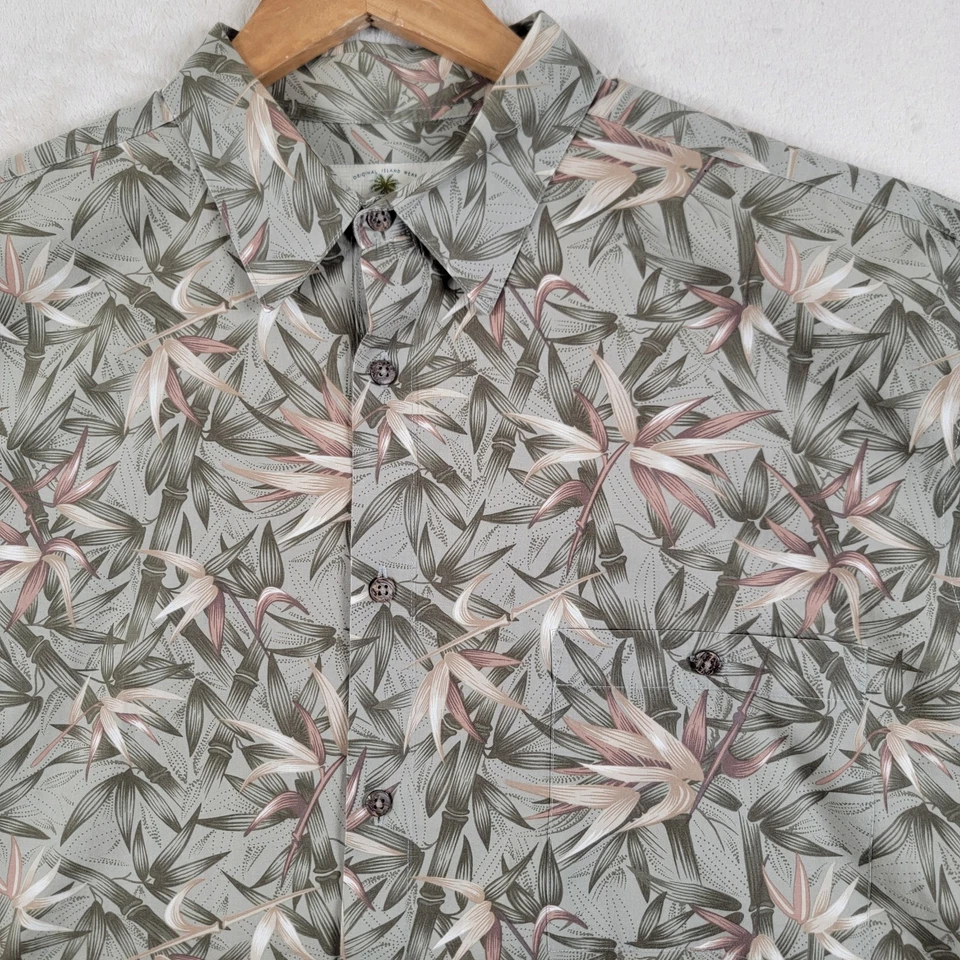 Camisa Island Shores Para Hombre L Verde Oliva Floral Tropical Manga Corta Abotonada Foto 2 de 4