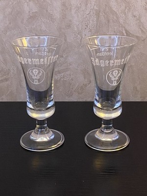Jagermeister clear Cordial shot glasses 2 stemmed etched stag logo barware