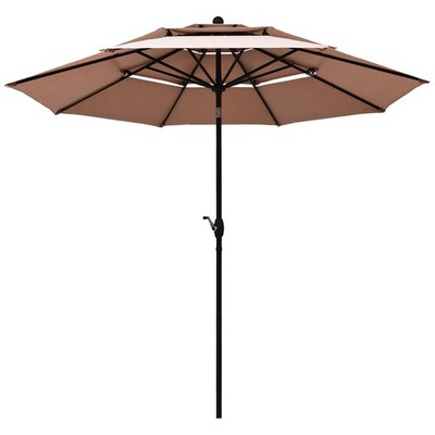 Topbuy Outdoor Auto-tilt Patio Market Umbrella W/ Double Vented Beige