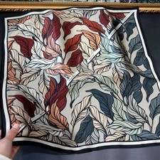 100 Silk Scarf Women Colorful Leaves Print Kerchief Square Bandana Wrap 68 68cm