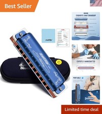 Exquisite 10 Hole C Key Harmonica with Blue Case Perfect for Musicians Gifts