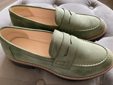 NEW Green Suede  Ladies Loafers Boat Shoe UK 7.5 EUR 41 Chunky Heel Slip On