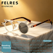 Round Photochromic Gray Reading Glasses Men Women Punk Presbyopic Eyewear 2026