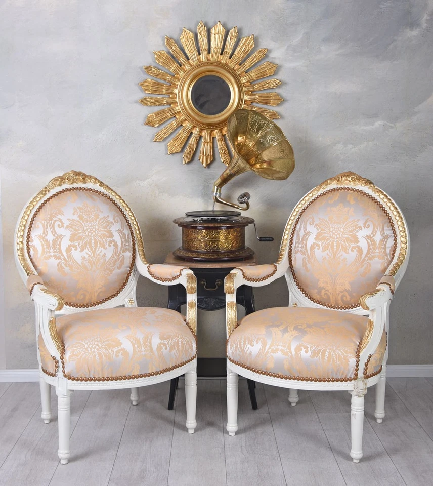 Zwei Barocksessel Armlehnstuhl Antik Sessel Rokoko 2er Set Kaminsessel Medaillon - Bild 4 von 4