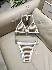 Miu Miu Striped Textured Triangle Bikini Set ...