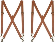Leather Suspenders for Men-Jeans Dress Pants Heavy Duty -2 Pcs Brown- U.S Stock