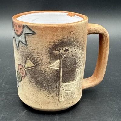 Handmade Studio Pottery Mug Southwest Tribal Relief Earth Tone Art Cup Imperfect