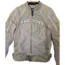Icon Contra Motorsports Textile Armoured Cream Women's Motorcycle Jacket Size M 